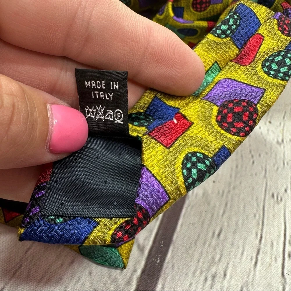 vintage pavone made in italy Colorful geometric Patterned silk Tie